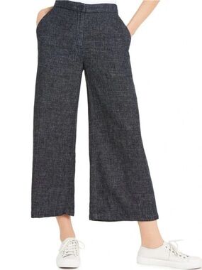 NWOT Eileen Fisher Hemp and Organic Cotton Ankle Wide Leg Pants Navy Blue Medium